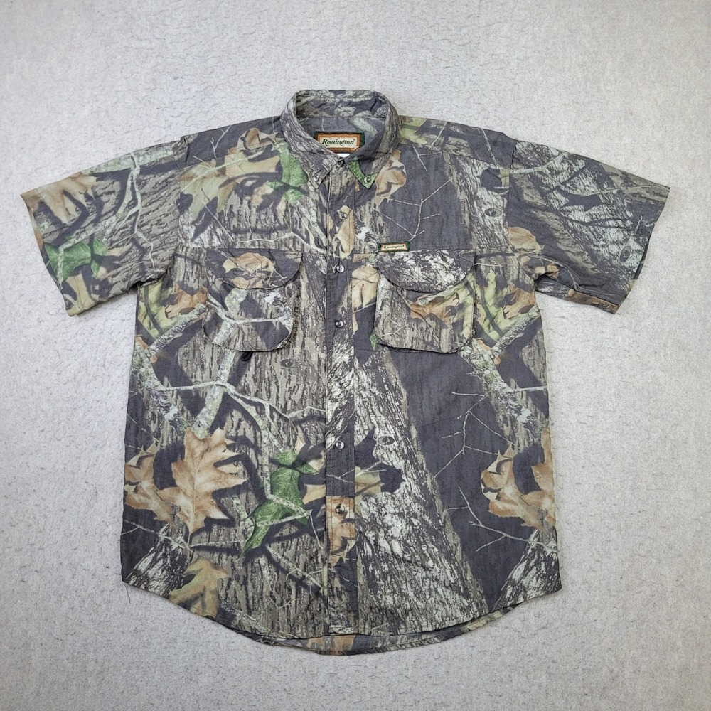 Remington Camo Hunting Shirt Mens M Short Sleeve Button Down Mossy Oak‎